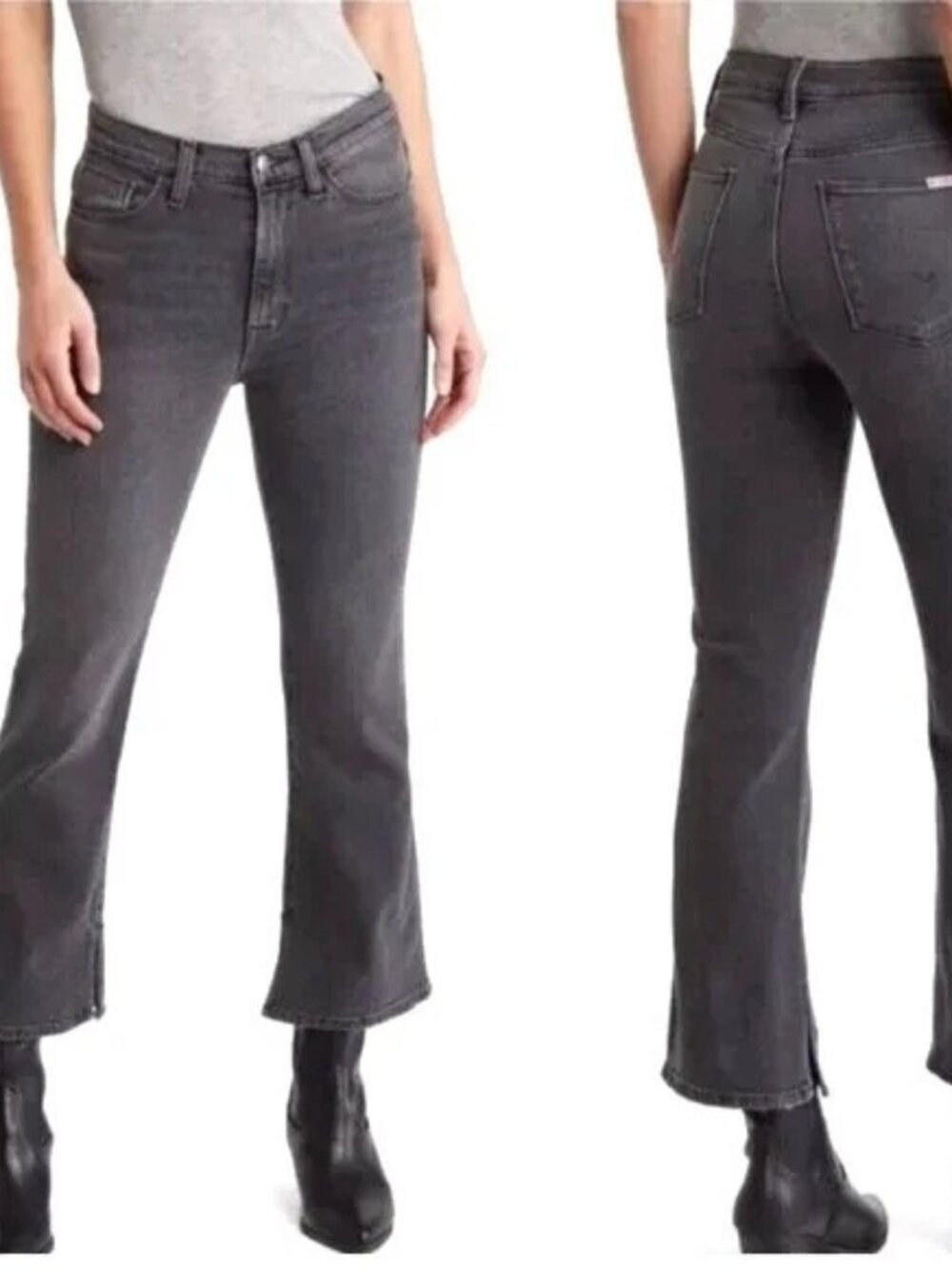NWOT Hudson Blair High Rise Bootcut Crop Jeans Split Hem Demitria Faded Black 25